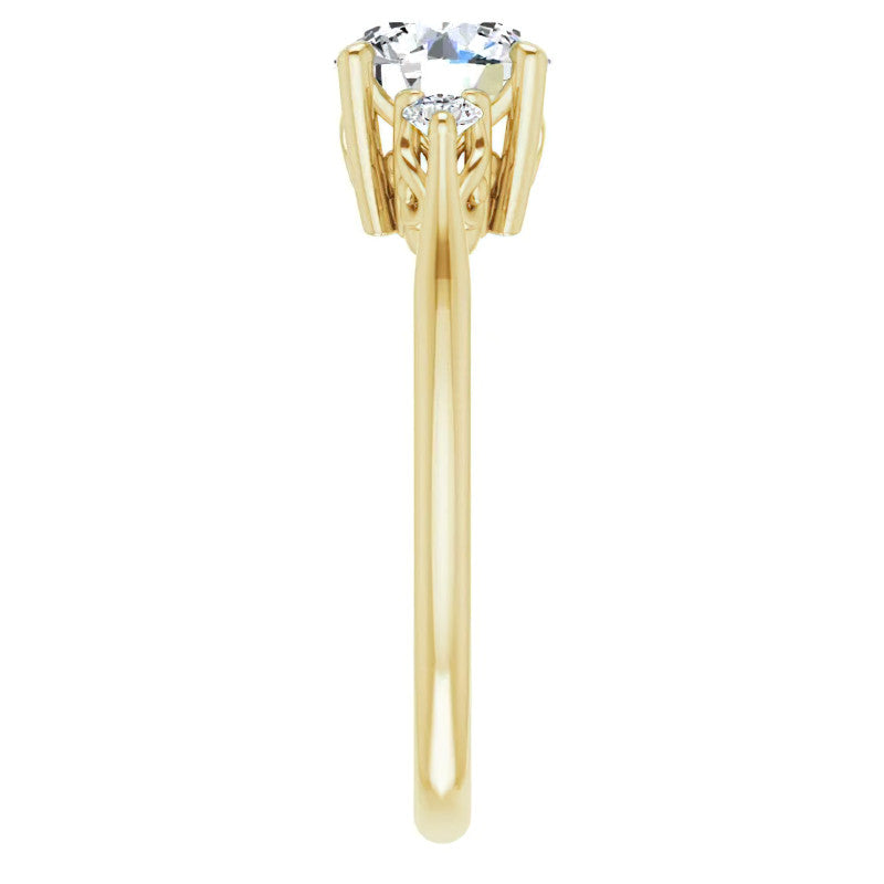 Round Three-Stone Cathedral Moissanite Engagement Ring