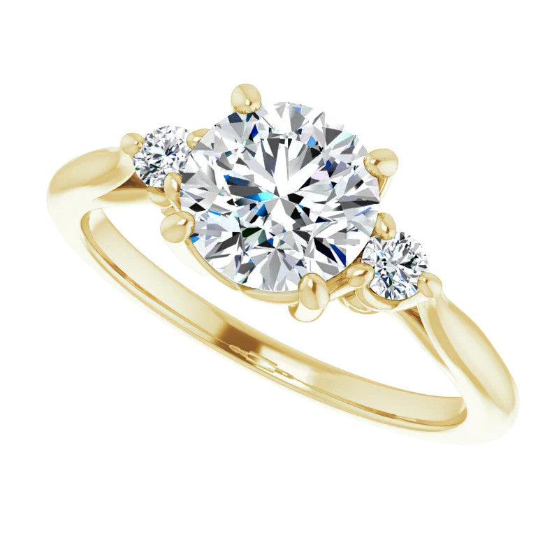 Round Three-Stone Cathedral Moissanite Engagement Ring