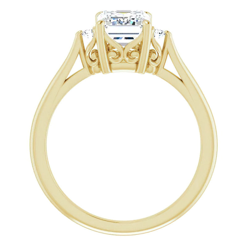 Emerald / Radiant Three-Stone Cathedral Engagement Ring