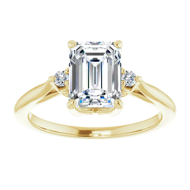 Emerald / Radiant Three-Stone Cathedral Engagement Ring