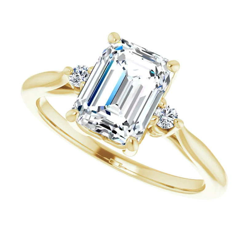 Emerald / Radiant Three-Stone Cathedral Engagement Ring