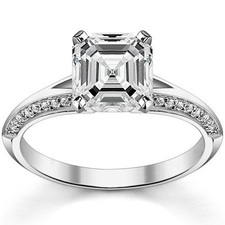 Moissanite & Diamond Split Shank Knife Edge Engagement Ring