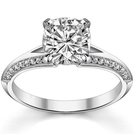 Moissanite & Diamond Split Shank Knife Edge Engagement Ring