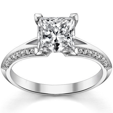 Moissanite & Diamond Split Shank Knife Edge Engagement Ring