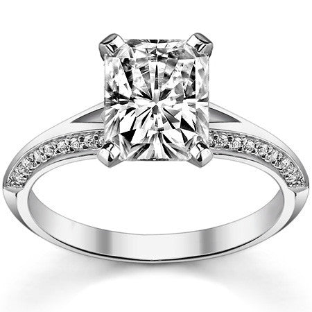 Moissanite & Diamond Split Shank Knife Edge Engagement Ring