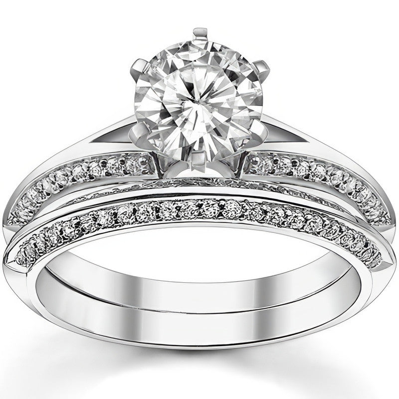 Moissanite & Diamond Split Shank Knife Edge Engagement Ring
