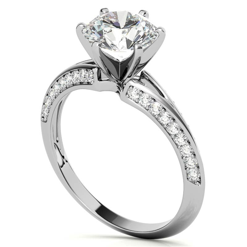 Moissanite & Diamond Split Shank Knife Edge Engagement Ring