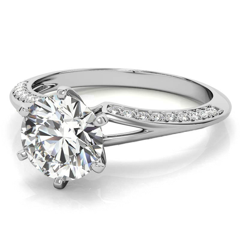 Moissanite & Diamond Split Shank Knife Edge Engagement Ring