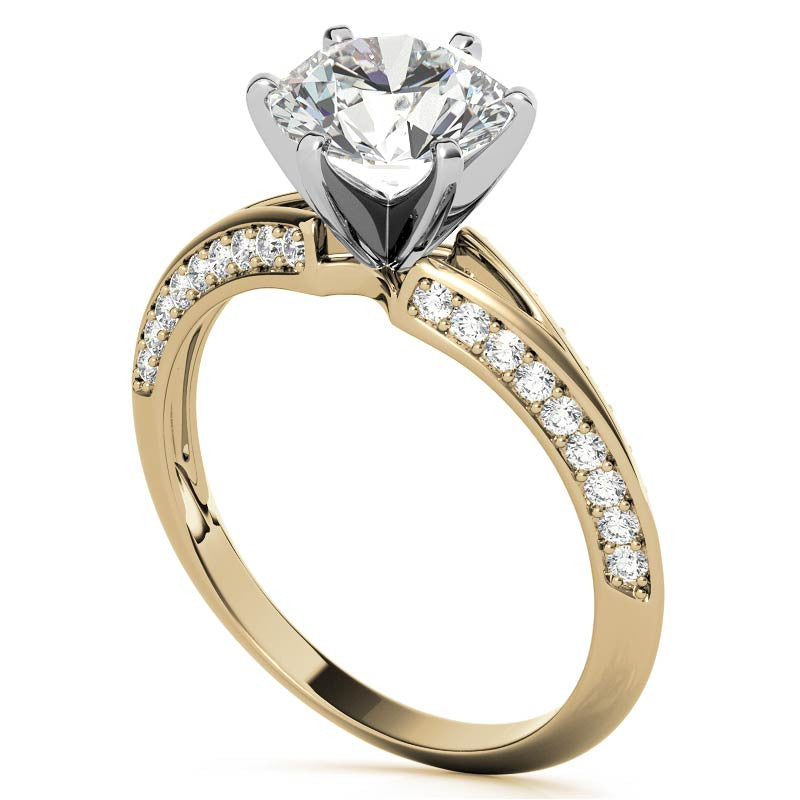 Moissanite & Diamond Split Shank Knife Edge Engagement Ring