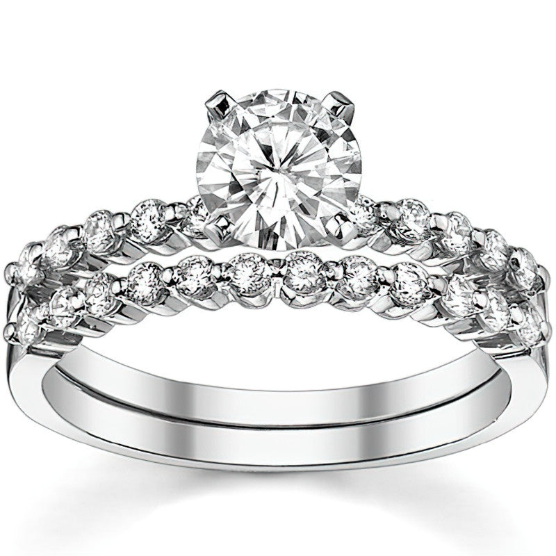 Moissanite Shared Prong Engagement Ring, 0.20ct