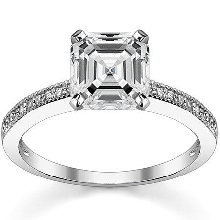 Moissanite & Diamond Milgrain Engagement Ring (0.09ct)