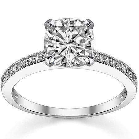 Moissanite & Diamond Milgrain Engagement Ring (0.09ct)