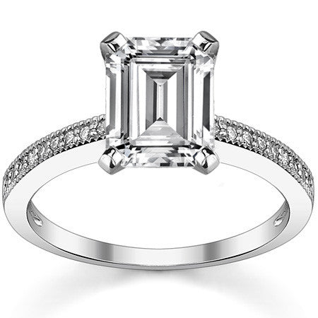 Moissanite & Diamond Milgrain Engagement Ring (0.09ct)