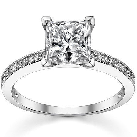 Moissanite & Diamond Milgrain Engagement Ring (0.09ct)