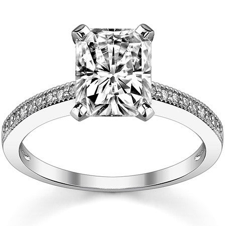 Moissanite & Diamond Milgrain Engagement Ring (0.09ct)