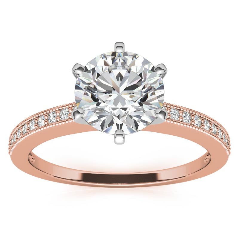 Moissanite & Diamond Milgrain Engagement Ring (0.09ct)