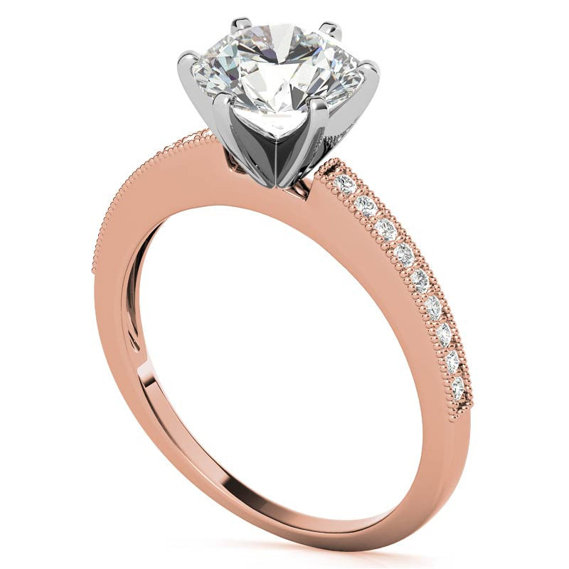 Moissanite & Diamond Milgrain Engagement Ring (0.09ct)