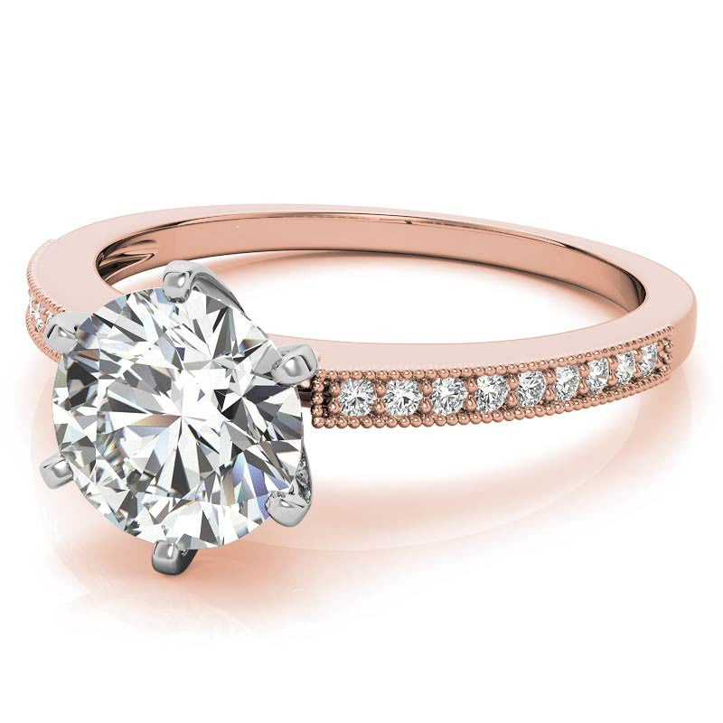 Moissanite & Diamond Milgrain Engagement Ring (0.09ct)