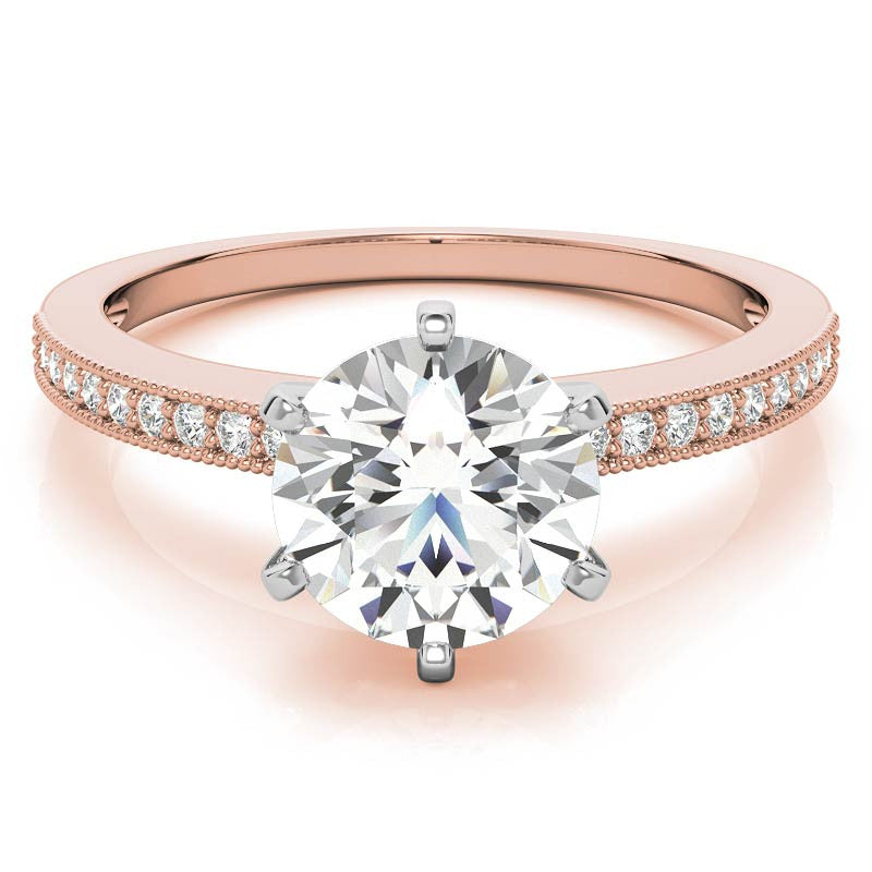 Moissanite & Diamond Milgrain Engagement Ring (0.09ct)