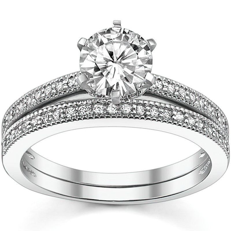 Moissanite & Diamond Milgrain Engagement Ring (0.09ct)