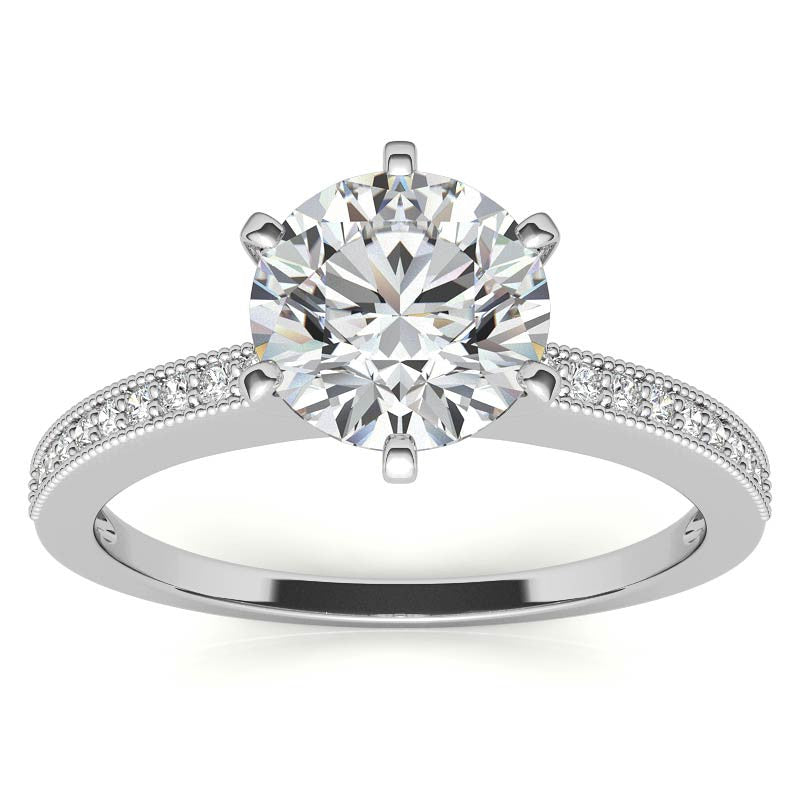 Moissanite & Diamond Milgrain Engagement Ring (0.09ct)