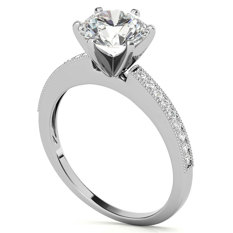 Moissanite & Diamond Milgrain Engagement Ring (0.09ct)