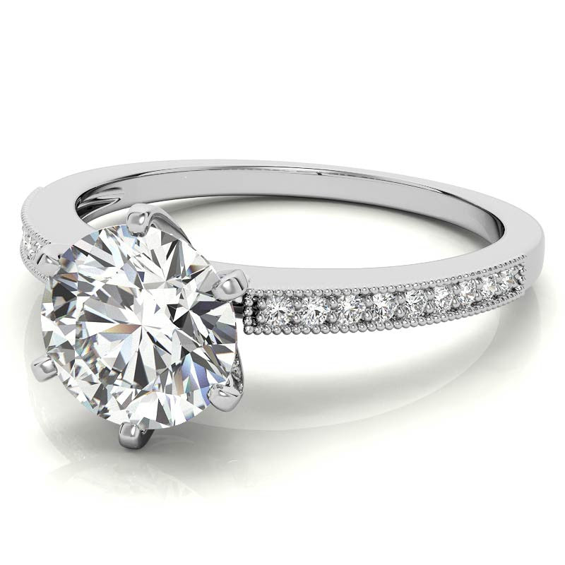 Moissanite & Diamond Milgrain Engagement Ring (0.09ct)