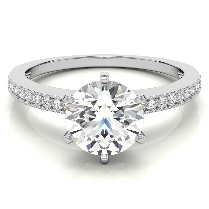 Moissanite & Diamond Milgrain Engagement Ring (0.09ct)