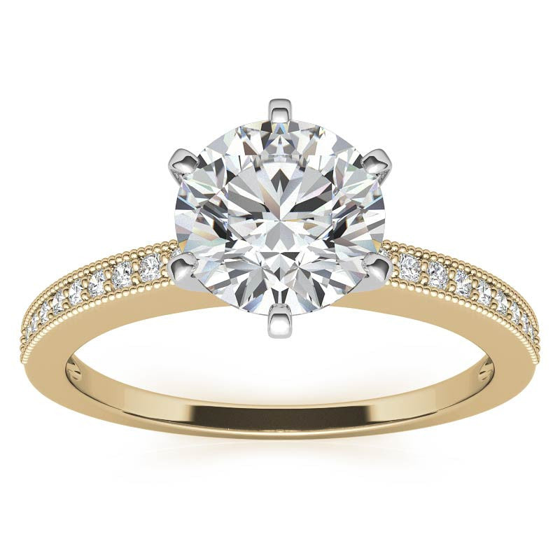 Moissanite & Diamond Milgrain Engagement Ring (0.09ct)