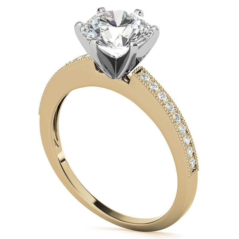Moissanite & Diamond Milgrain Engagement Ring (0.09ct)