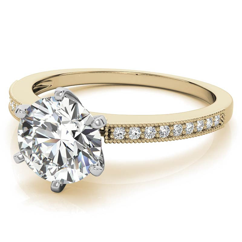 Moissanite & Diamond Milgrain Engagement Ring (0.09ct)
