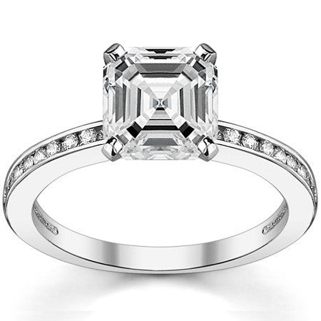 Round Brilliant Moissanite Channel Set Engagement Ring, 0.18ct