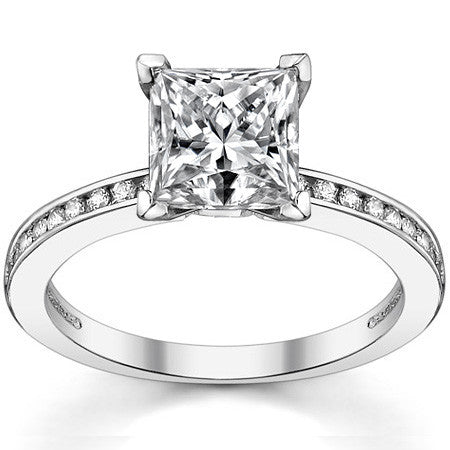 Round Brilliant Moissanite Channel Set Engagement Ring, 0.18ct