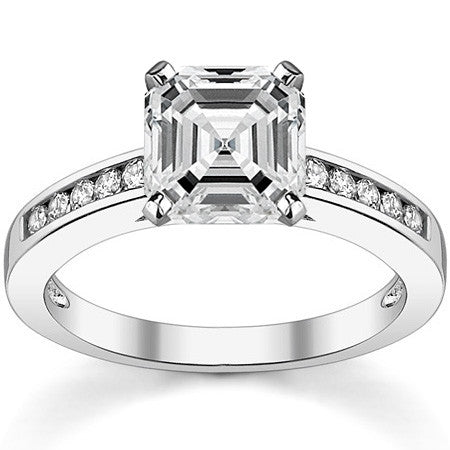 Round Brilliant Moissanite Channel Set Cathedral Engagement Ring