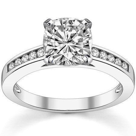 Round Brilliant Moissanite Channel Set Cathedral Engagement Ring