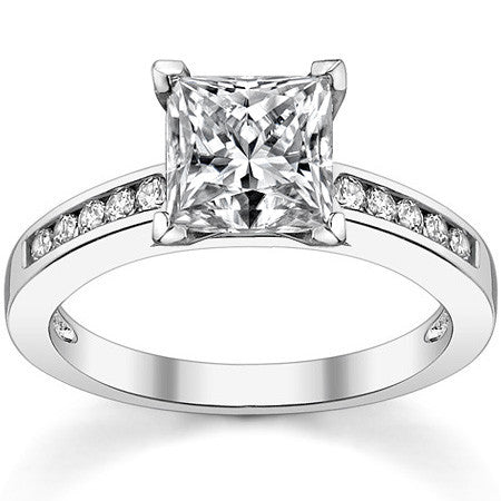 Round Brilliant Moissanite Channel Set Cathedral Engagement Ring