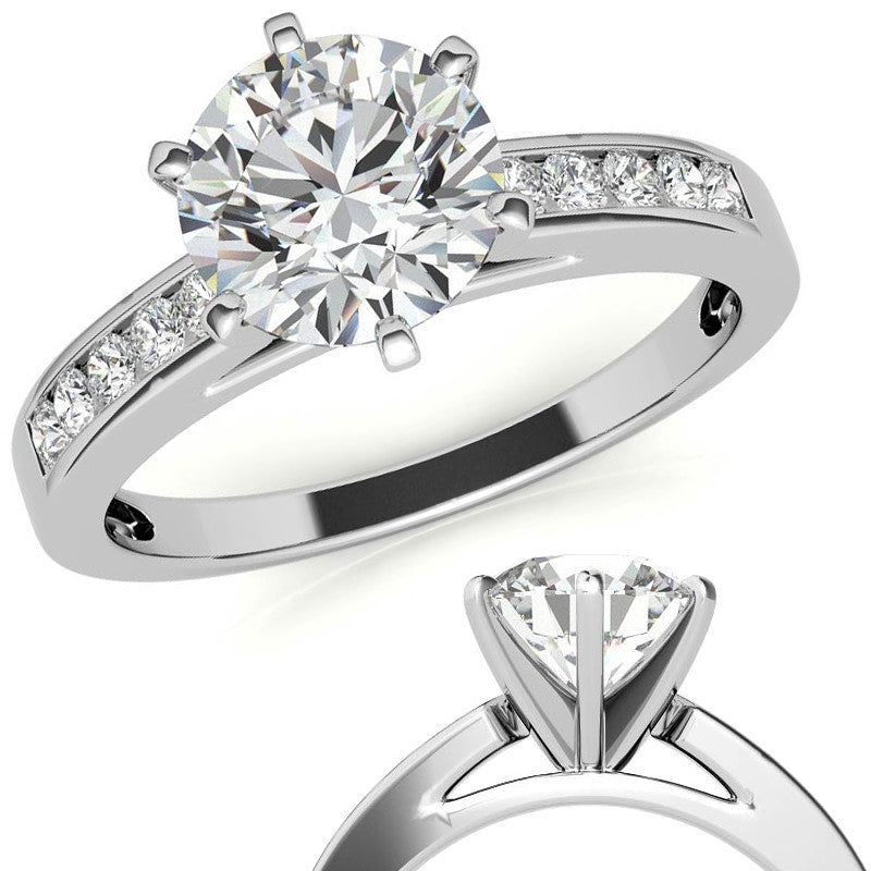 Round Brilliant Moissanite Channel Set Cathedral Engagement Ring