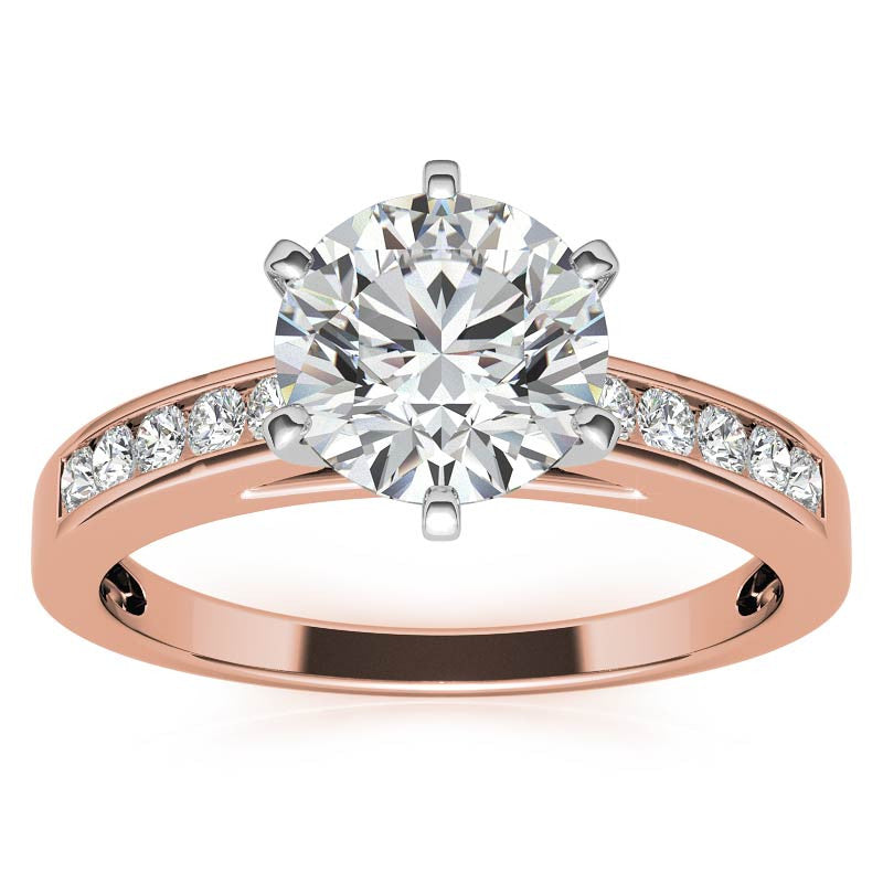 Round Brilliant Moissanite Channel Set Cathedral Engagement Ring
