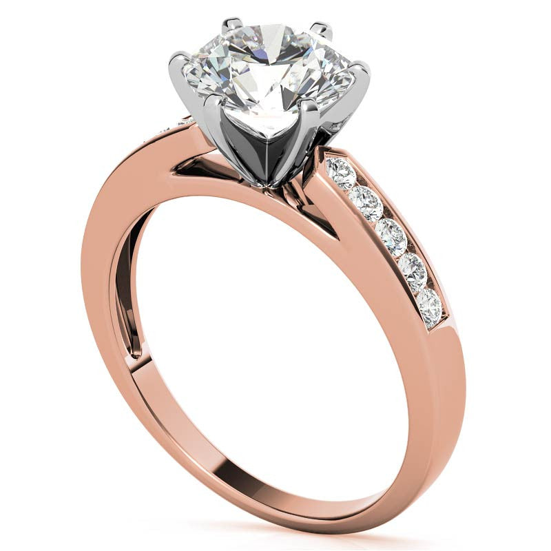 Round Brilliant Moissanite Channel Set Cathedral Engagement Ring