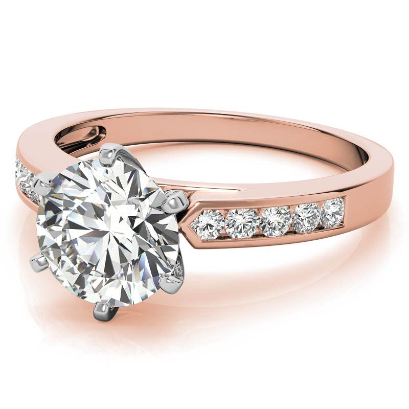 Round Brilliant Moissanite Channel Set Cathedral Engagement Ring