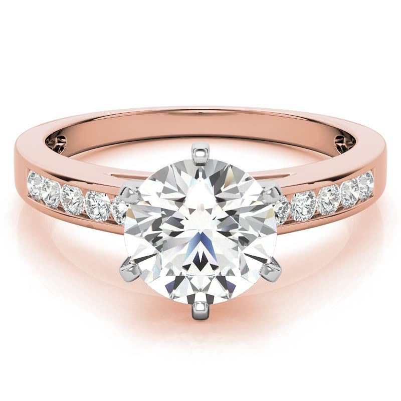 Round Brilliant Moissanite Channel Set Cathedral Engagement Ring