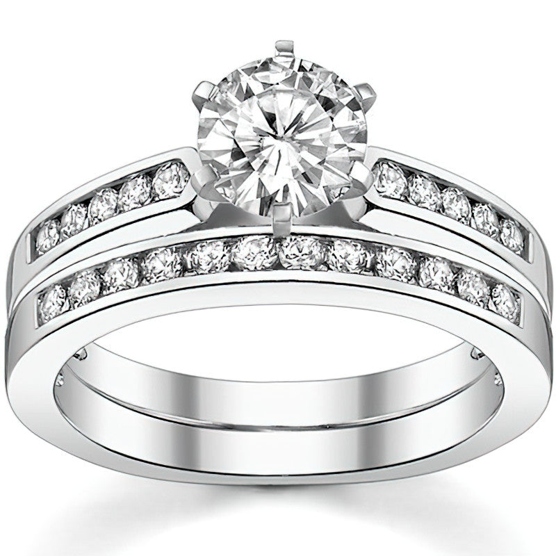 Round Brilliant Moissanite Channel Set Cathedral Engagement Ring