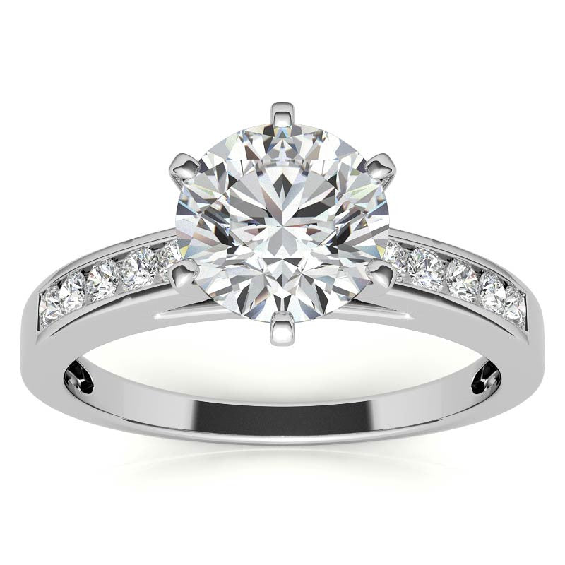 Round Brilliant Moissanite Channel Set Cathedral Engagement Ring