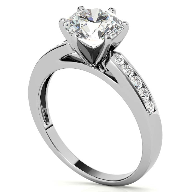 Round Brilliant Moissanite Channel Set Cathedral Engagement Ring