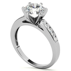 Round Brilliant Moissanite Channel Set Cathedral Engagement Ring