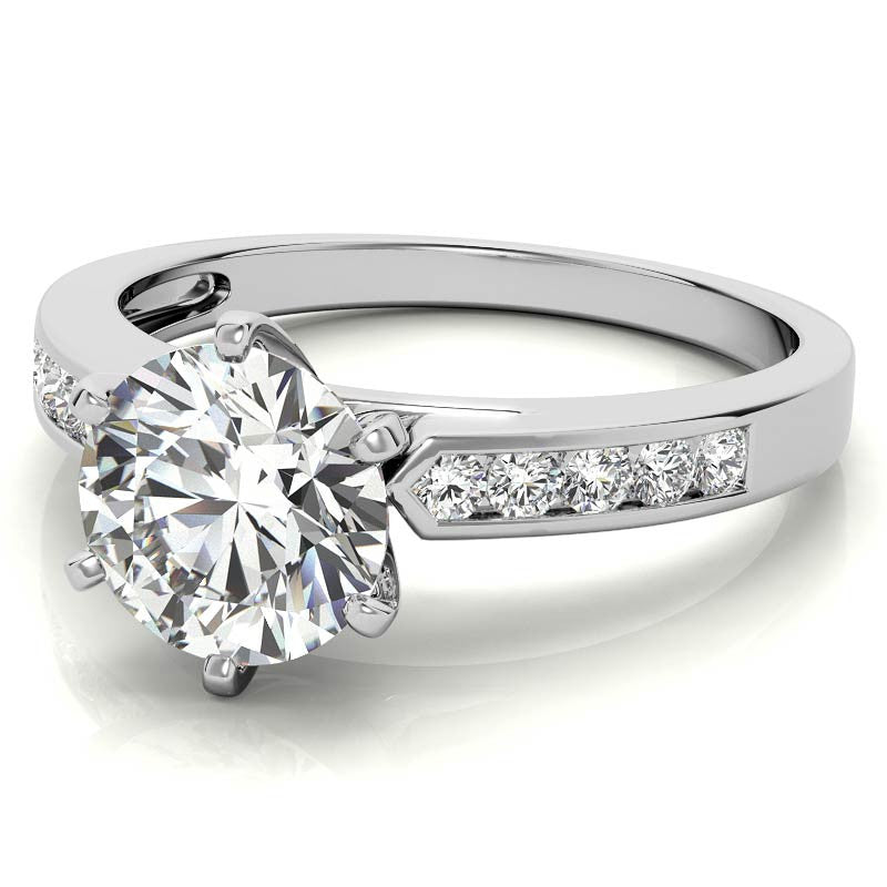 Round Brilliant Moissanite Channel Set Cathedral Engagement Ring