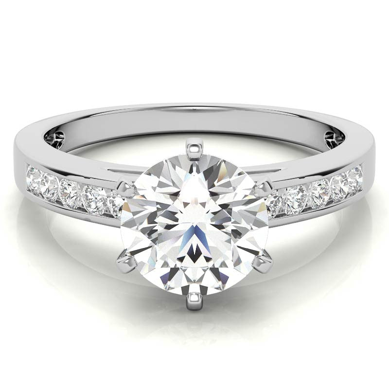 Round Brilliant Moissanite Channel Set Cathedral Engagement Ring