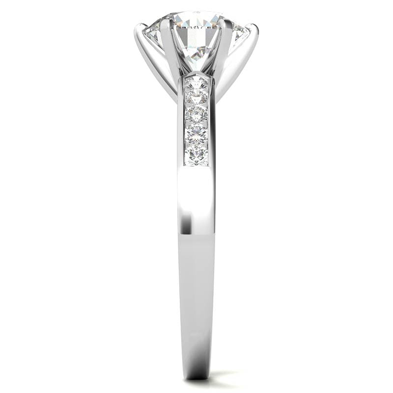 Round Brilliant Moissanite Channel Set Cathedral Engagement Ring