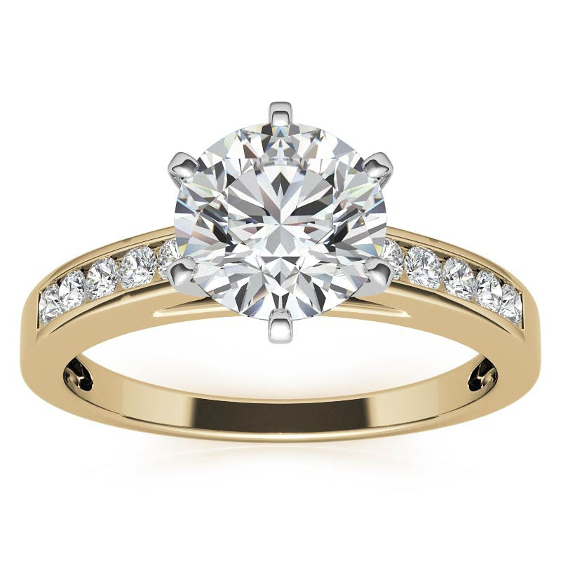 Round Brilliant Moissanite Channel Set Cathedral Engagement Ring