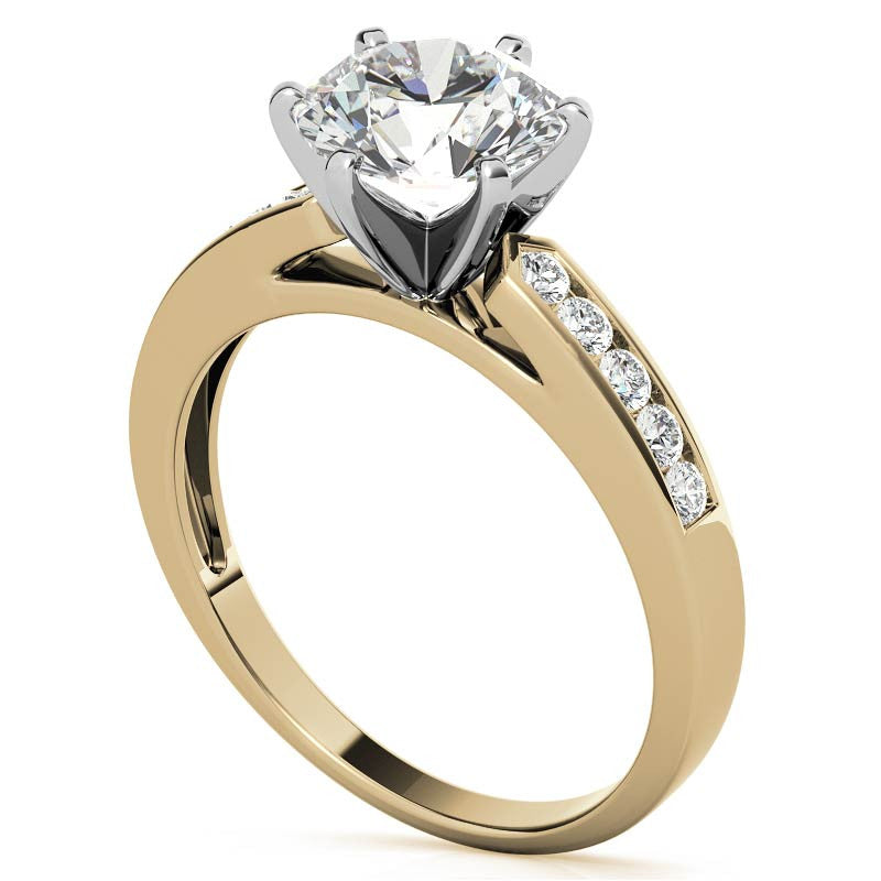 Round Brilliant Moissanite Channel Set Cathedral Engagement Ring